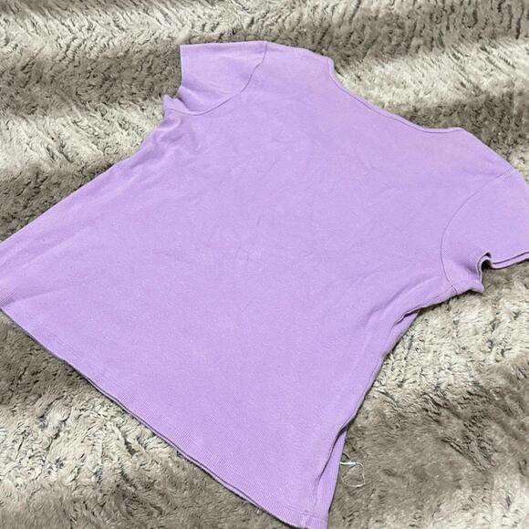 Christopher & Banks Vtg 90s/Y2K Purple Ribbed Button Up Short Sleeve Pink Lace - Picture 4 of 5